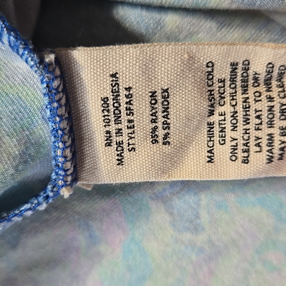 Soft Surroundings Faux Wrap Midi Dress Floral Blue Stretch Jersey Knit V Neck - Picture 5 of 5